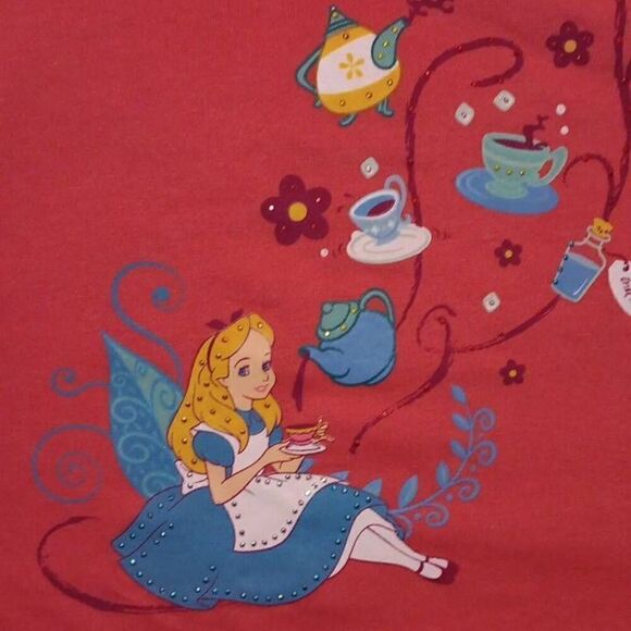 Alice and Wonderland Scooped Neck Cotton Shirt Size Large  Brand Disney  Color O - Picture 1 of 6